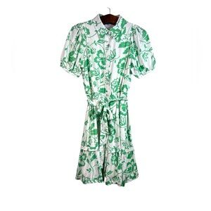 DRAPER JAMES RSVP Women’s Button Up Knee Length Dress Size M Green Floral Spring
